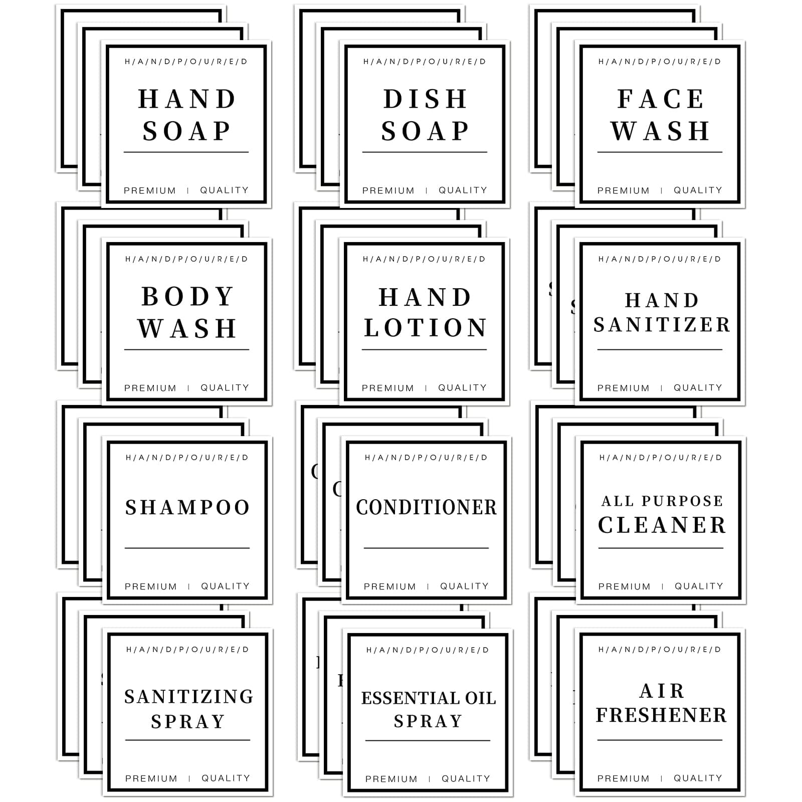 36 PCS Waterproof Labels for Bottles, Bathroom Hand Soap Dispenser Label Stickers, Removable Cleaning Labels for Soap, Lotion, Shampoo and Conditioner (3 x 3 Inch)