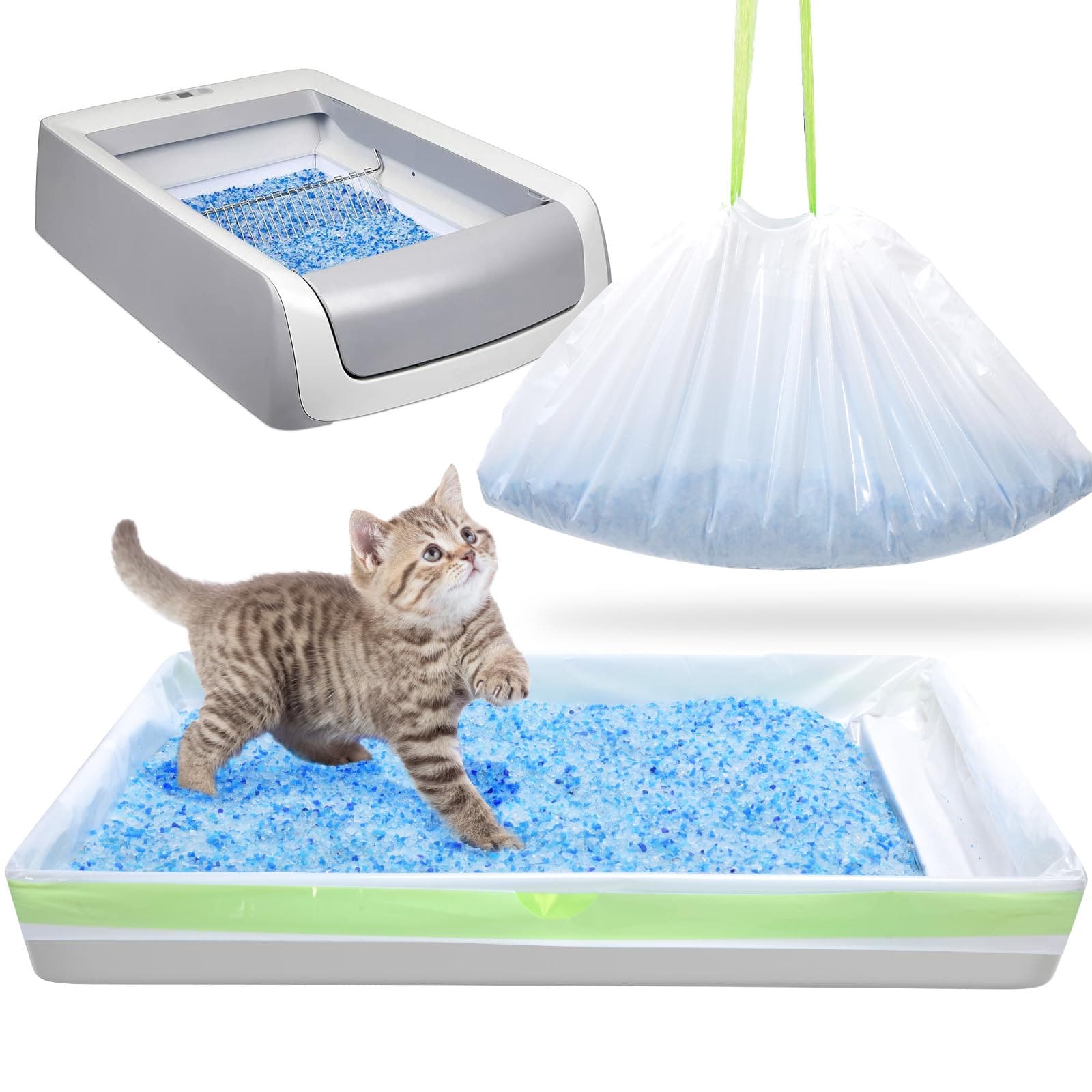 Litter Box Liners Compatible with Pet Scoop free Self-Cleaning Box 30 Count Drawstring Cat Litter Waste Bags for Reusable Tray - Disposable Tray Refills, Tear-resistant - Leak-proof Cat Poop Bags