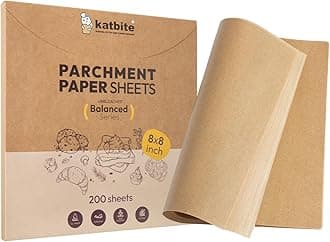 katbite200 Pcs Parchment Paper, 8 x 8 Inch Unbleached Baking Paper, Oil Resistant & Easy Clean, Non-Stick Precut Parchment Paper Sheets for Baking Square, Cooking, Air Fryer [Balance Series]
