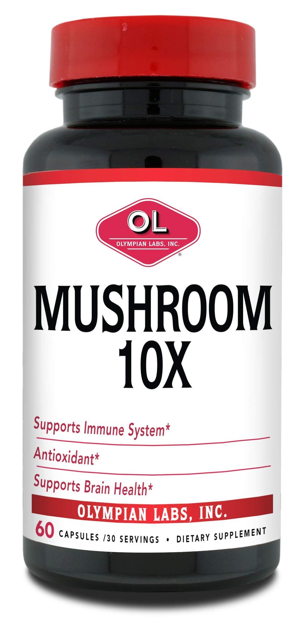Olympian Labs 10X Mushroom Supplement Capsules - Comprehensive Formula Supporting Immune System, Antioxidant, Brain Health - 60 Capsules (30 Servings)