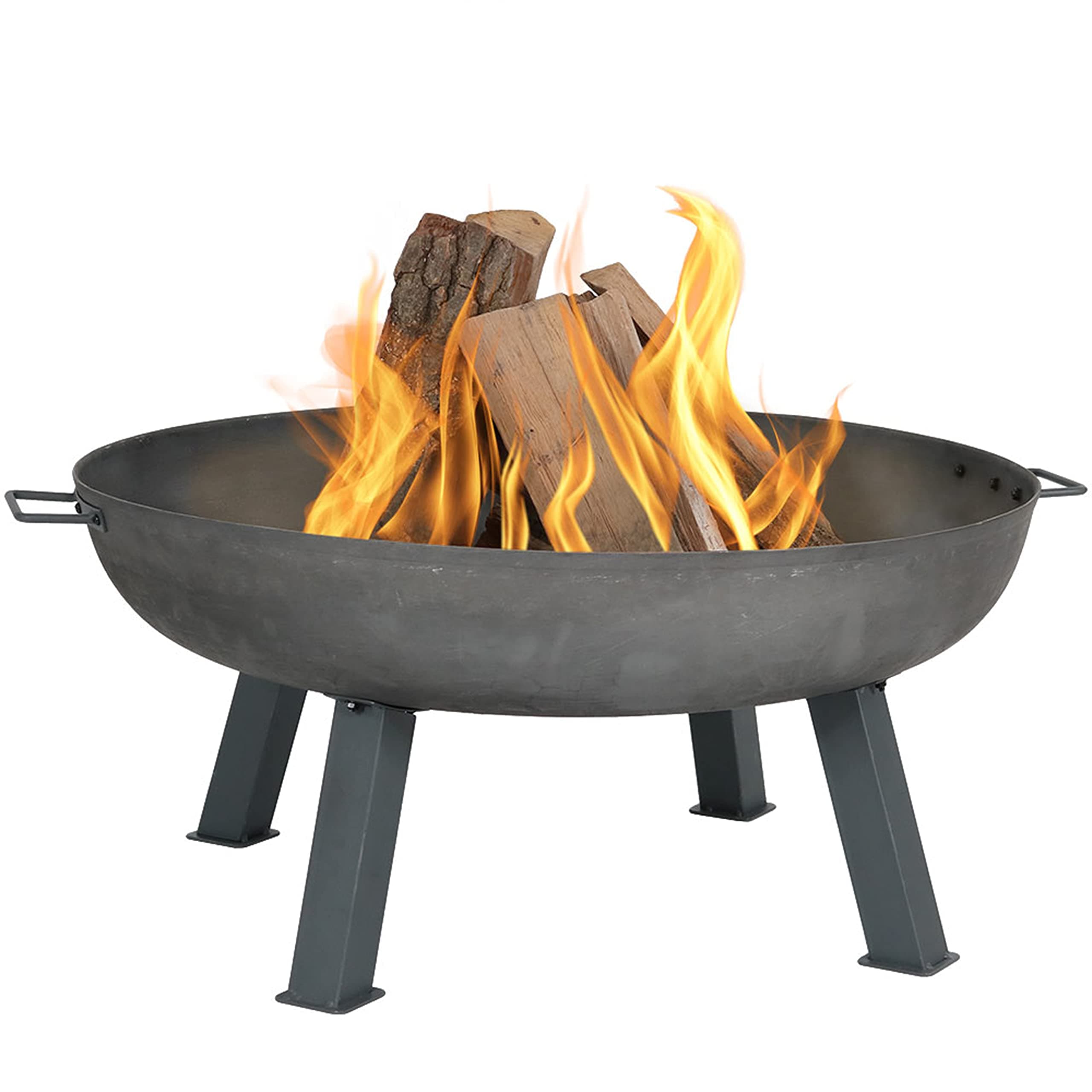 Sunnydaze 34-Inch Cast Iron Heavy-Duty Fire Pit for Outside - Wood-Burning Outdoor Fire Pit Bowl with Handles - Steel Finish