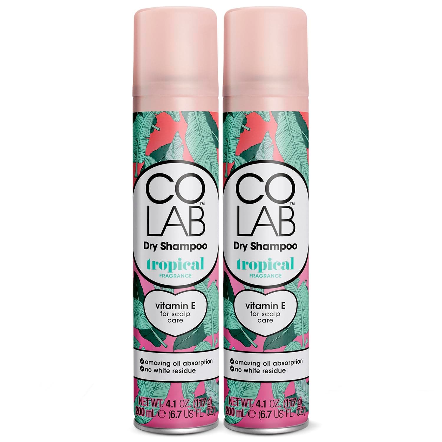COLAB Dry Shampoo, Tropical, 200ml, 2 Pack - No White Residue, No Fuss, All Hair Types, Fresh Scent