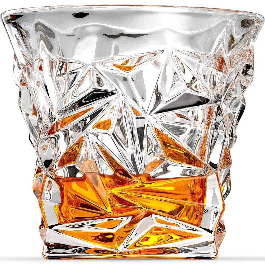 Diamond Crystal Cut Whiskey Glasses Set of 6 pcs- 300 ml Bar Glass for Drinking Bourbon, Whisky, Scotch, Cocktails, Cognac- Old Fashioned Cocktail Tumblers