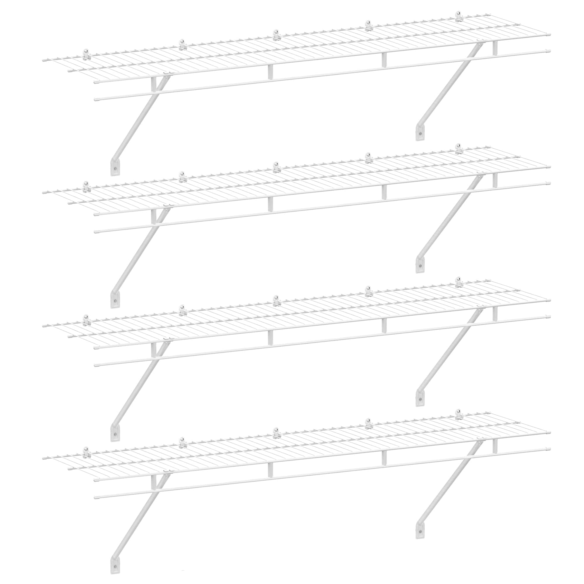 Closet Shelves Wall Mounted 4-Pack, 4 ft x 12in White Wire Shelving for Laundry Room, Closet, Basement Organization and Storage