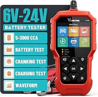 Car Battery Tester 6V 12V 24V VDIAGTOOL BT500, 5-3000 CCA Battery Load Tester, Starter Alternator Tester Automotive Charging Cranking System Analyzer for Car Truck Motorcycle SUV ATV Boat