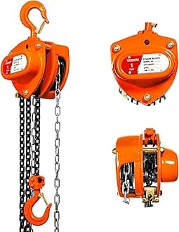 Chain Hoist 1 Ton(2200 Lbs) Capacity 20 FT Manual Hand Lift Steel Chain Block Hoist with 2 Heavy Duty Hooks Industrial Grade Steel Structures for Garages Automotive Machinery