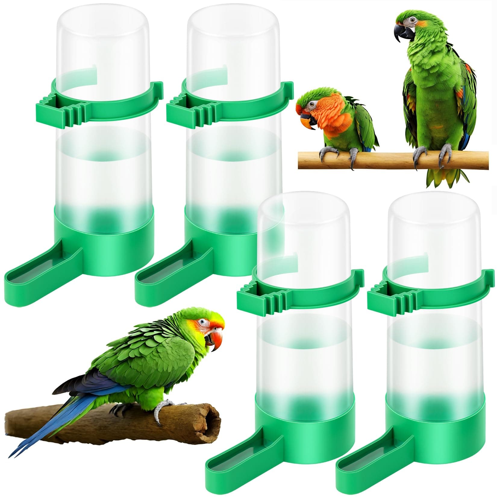 Lamoutor 4Pcs Bird Water Feeder Plastic Drinker Feeder Water Clip for Parrots Budgie Cockatiel Lovebirds