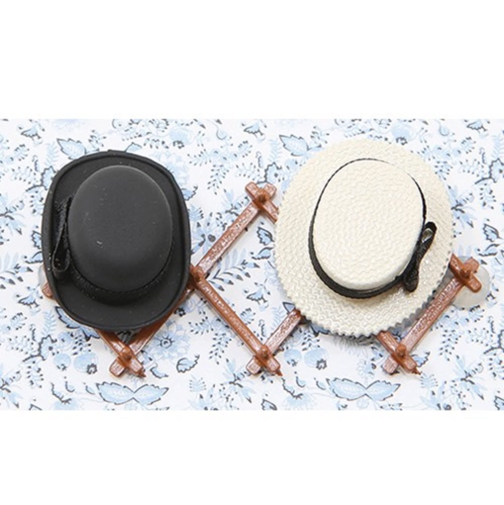 Dollhouse Miniature Chrysnbon Hat Rack with 2 Hats