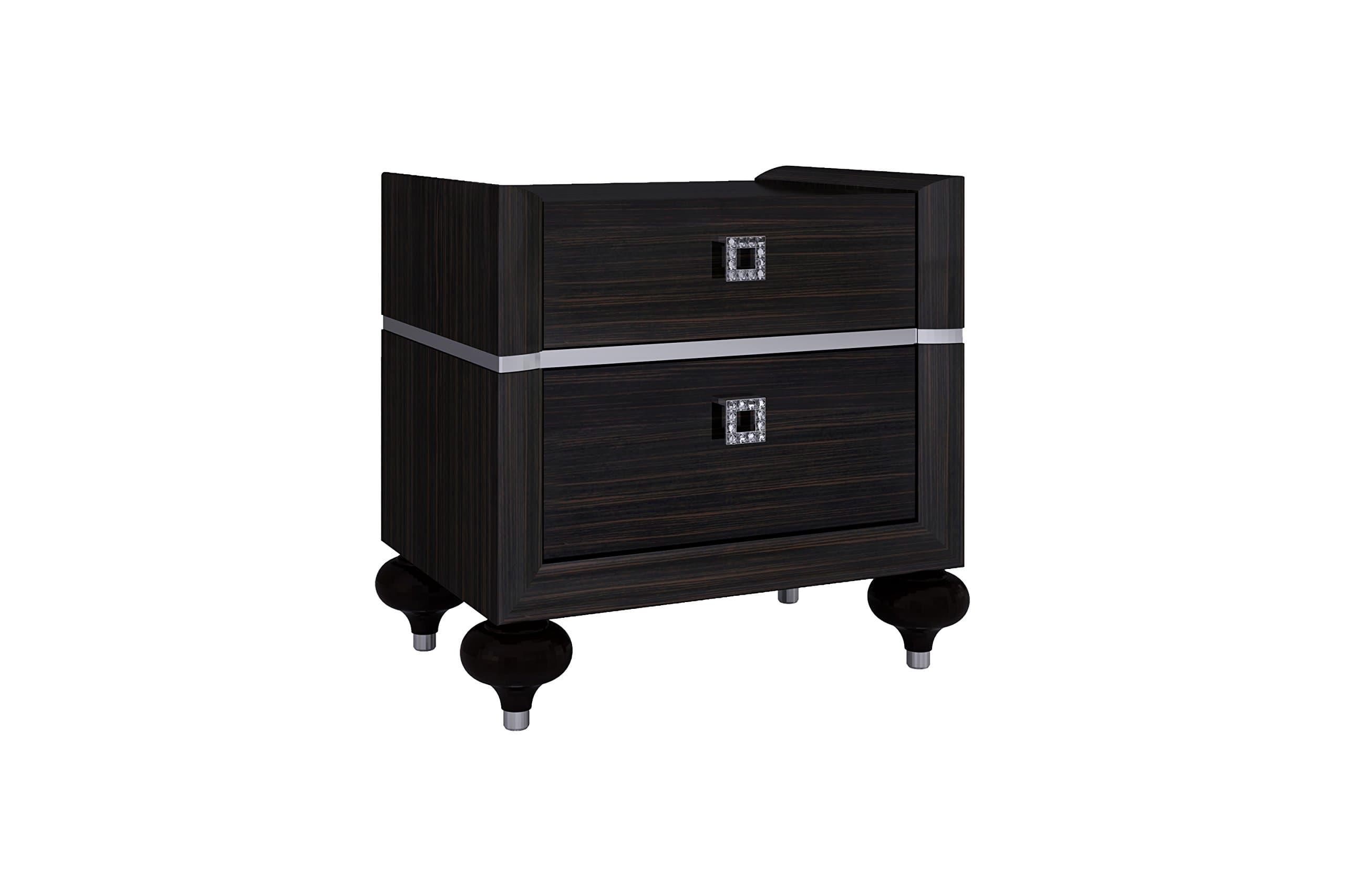 Vanessa Nightstand with Swarovski Crystals, Ebony/Black