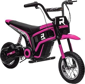 Electric Dirt Bike with Twist Grip Throttle, 24V 350W Off-Road Electric Motorcycle, Up to 15 MPH with Brake, Music Horn, Rear Suspension for Ages 13+ Years, Pink