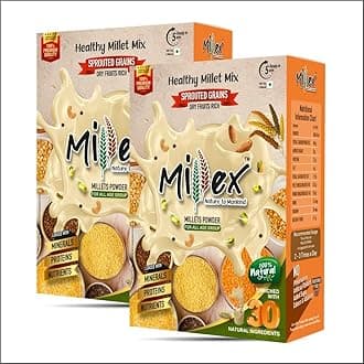 Millex Millet Healthy Mix 2 kg | 30 Natural Nutrition Ingredients | Sprouted Cereals,Nuts, & Pulses |No Sugar Organic Multigrain Nutrition Drink | |Porridge Mix (Pack of 2)