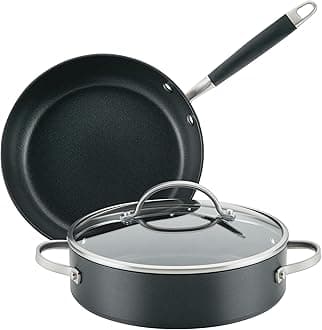 AnolonAdvanced Home Hard Anodized Nonstick 3 Piece Cookware Set, 3-Quart Saute, 9.5-Inch Frying Pan, and Lid, 3 Piece - Onyx