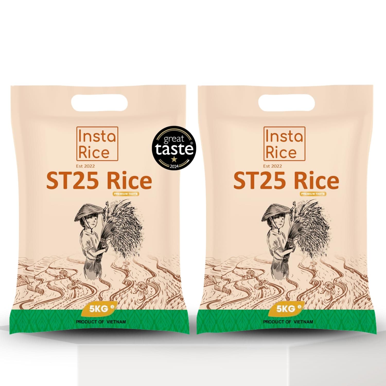 Insta Rice ST25 Premium Vietnamese Jasmine Rice 10kg (2x5kg Packs) - Great Taste 2024 Winner