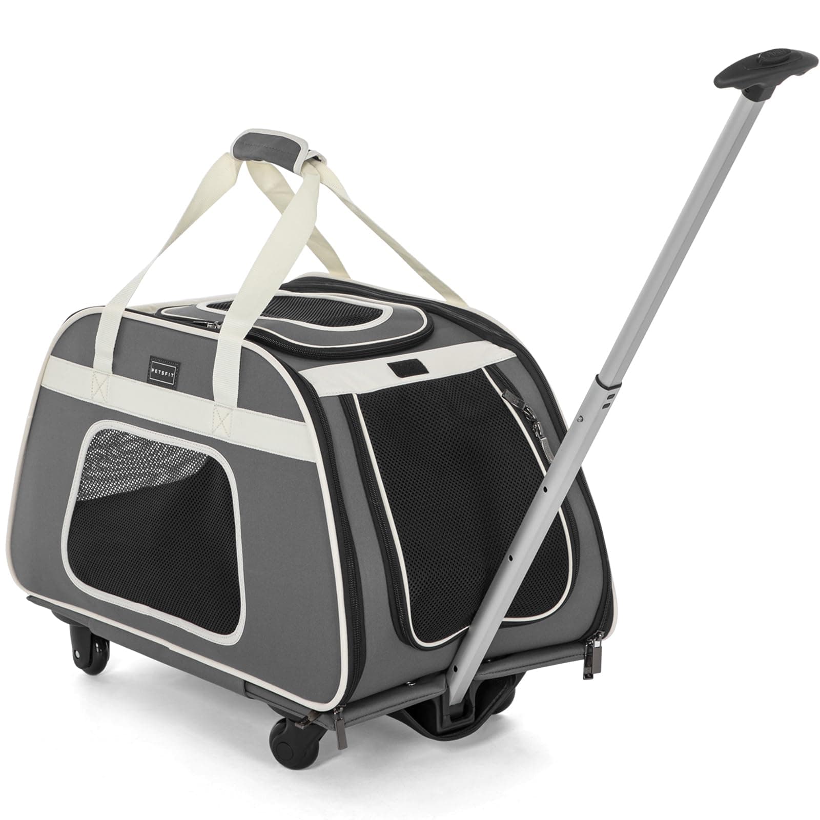 Large Pet Carrier with Wheels Designed for 2 Small Dogs/Multiple Kittens/Medium Dogs with Adjustable Safety Rope & Waterproof Bottom(𝑵𝒐𝒕 𝒂𝒊𝒓𝒍𝒊𝒏𝒆 𝒂𝒑𝒑𝒓𝒐𝒗𝒆𝒅)