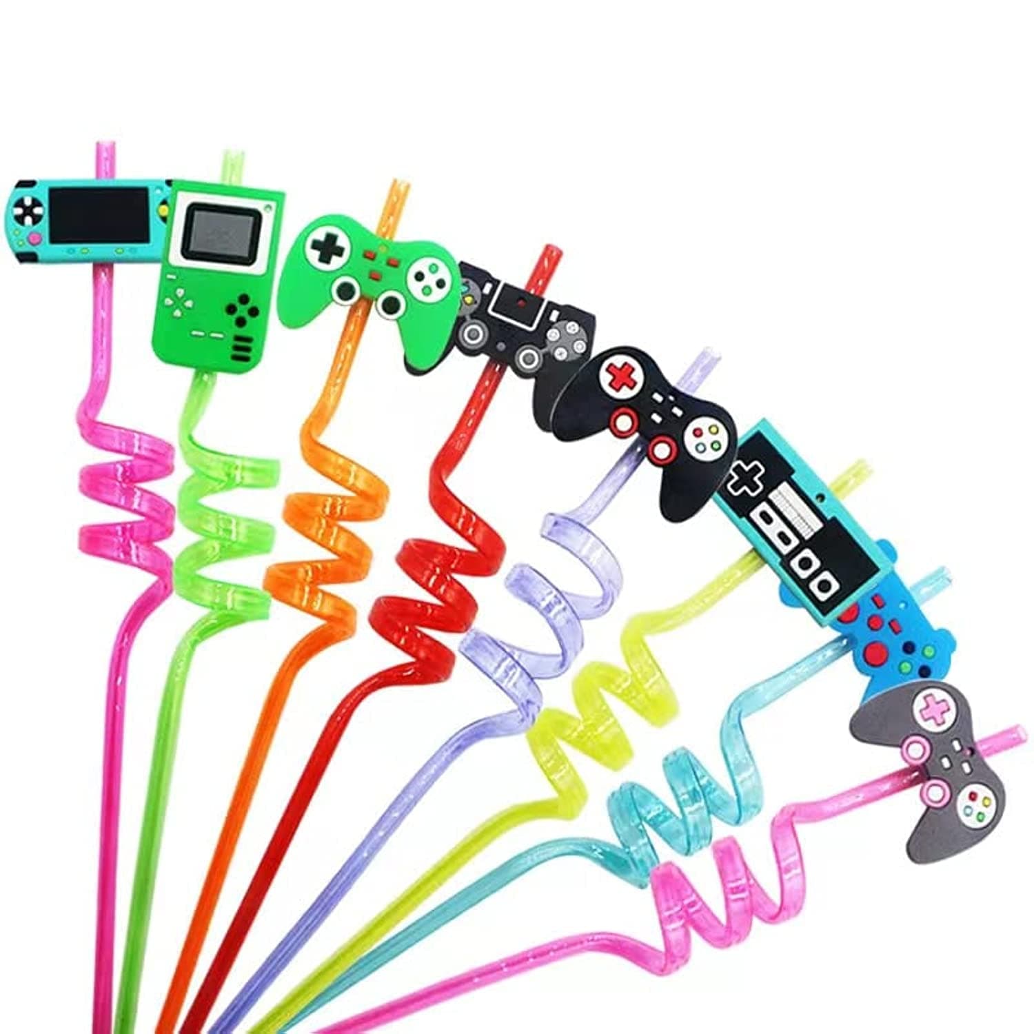 Party with Emma 16 Pcs Party Favors Game Controller Drinking Straws Goodie Gifts for Kids Gamer Birthday Party Supplies Game On Party Supplies (Video Game)