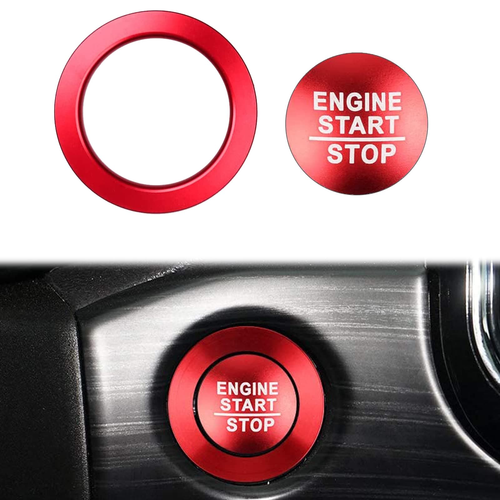 Enovorld for 10th Gen Honda Civic Start/Stop Push Button Cover&Ring, Car Engine Ignition Start Button Trim Ring Compatible with Civic 2016 2017 2018 2019 2020 2021(Red/2Pcs)