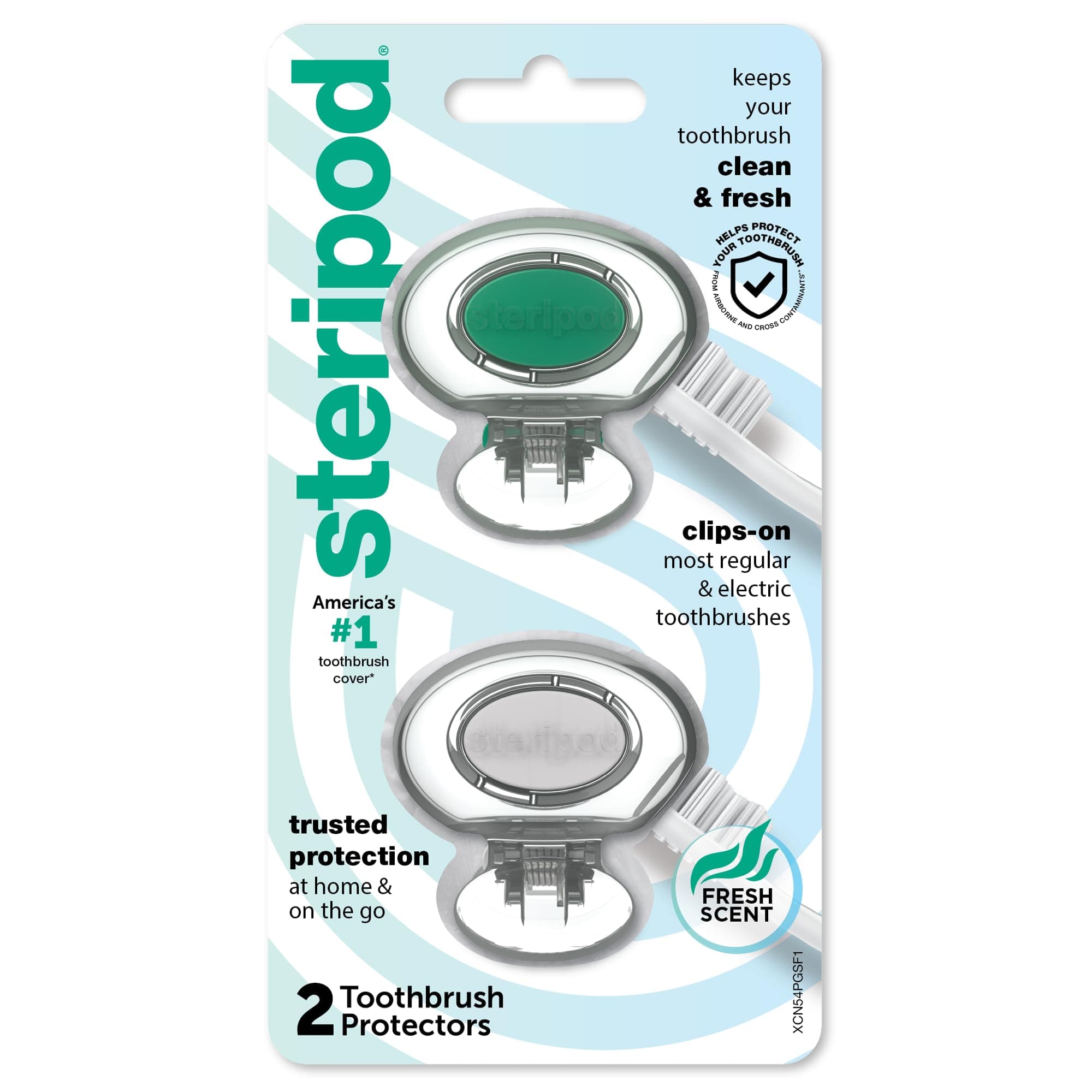Clip-on Toothbrush Protector, Green/Silver, 2 Count