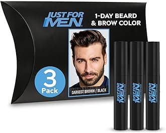 1-Day Beard & Brow Color, Temporary Color for Beard and Eyebrows, For a Fuller, Well-Defined Look, Up to 30 Applications, Darkest Brown/Black, Ships in Eco-Friendly Packaging (Pack of 3)