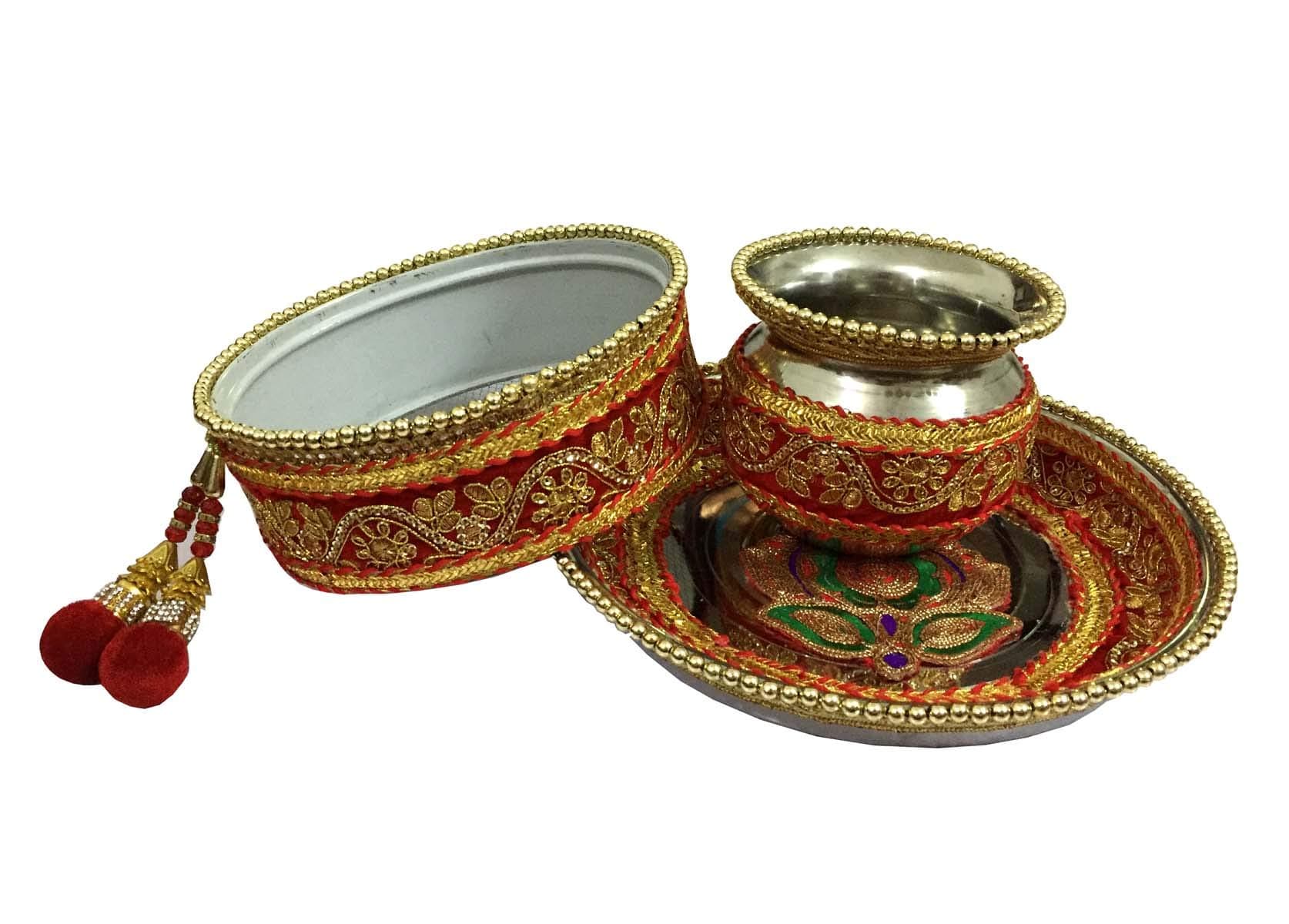 Indian Karwachauth/Karvachauth Thali Set Handmade Decorative Plate Channi Pooja Thali Puja Set