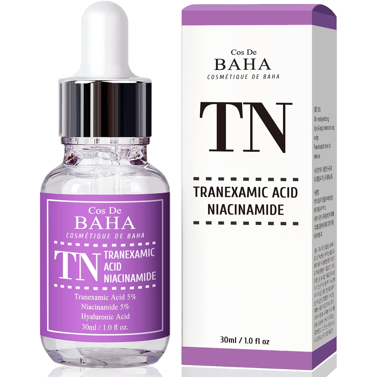 Cos De BAHA Tranexamic Acid 5% Serum 1 Fl Oz – Niacinamide 5%, Hyaluronic Acid & Aloe for Dark Spots & Uneven Tone, Remover Melasma (30 ml)