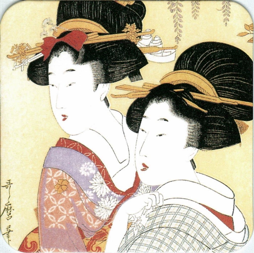 Japanese Ukiyo-e Drink Paper Coaster 100 Sheets 3.5inch Thickness 1mm (No4 Utamaro)