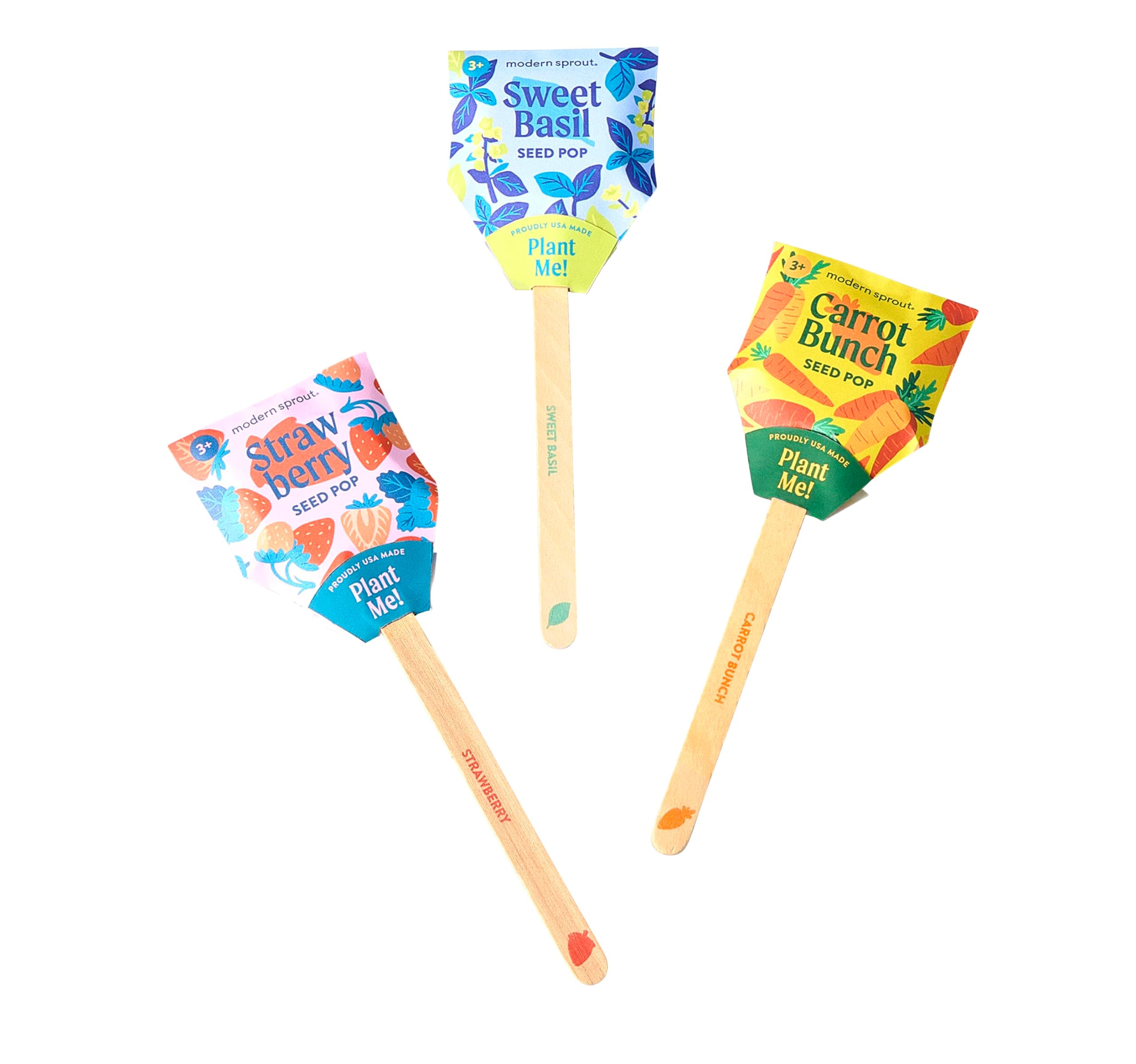 Modern Sprout Seed Pops - Organic Non-GMO Carrot Strawberry & Basil Seeds for Planting - Ideal for Indoor & Outdoor - Easter Basket Essentials - Playful Gift for Kids Adults & Plant Lovers(Pack of 12)