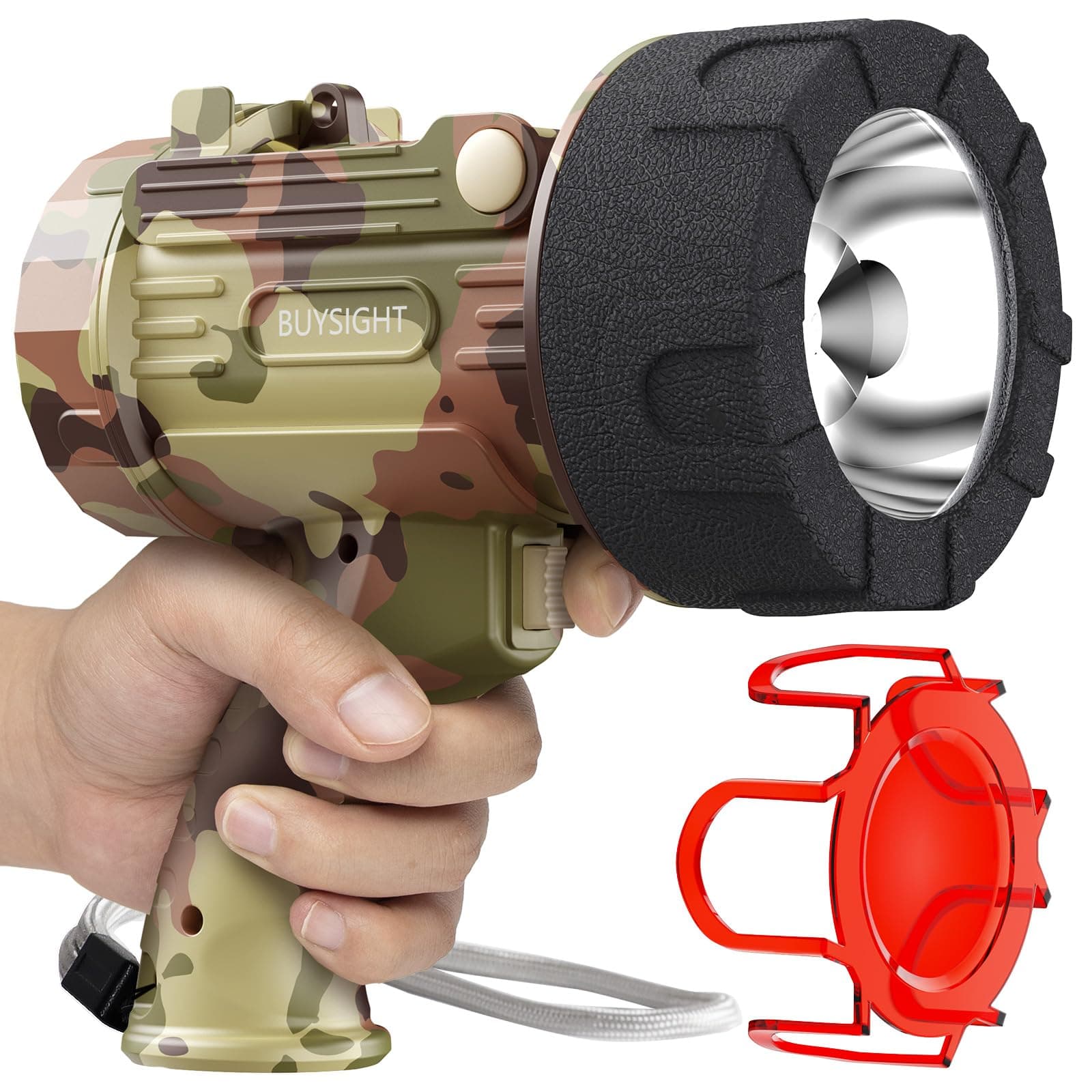 Rechargeable Spotlight Flashlight,1200 lumens Hand held Spotlight Waterproof Flashlight Hunting Lamp with red Filter (Camouflage Grey)