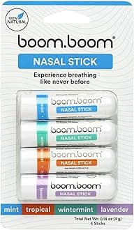 BoomBoom Aromatherapy Nasal Inhaler (5 Pack) | Boosts Focus + Enhances Breathing | Provides Fresh Cooling Sensation | Made with Essential Oils + Menthol (All 5 Flavors)