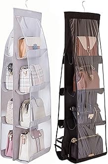 AARAINBOW 2 Packs Hanging Handbag Purse Organizer, Handbag Organizer for Closets, 8 Easy Access Pockets, Womens Purse Storage Organizers, Wardrobe Closet Organizers, 46 L x 13.8W (B Black Gray)