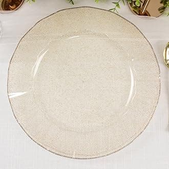 Efavormart 10 Pack Gold Glitter Large Plastic Party Plates with Ruffled Rim, Transparent Heavy Duty Round Disposable Dinner Plates - 11"