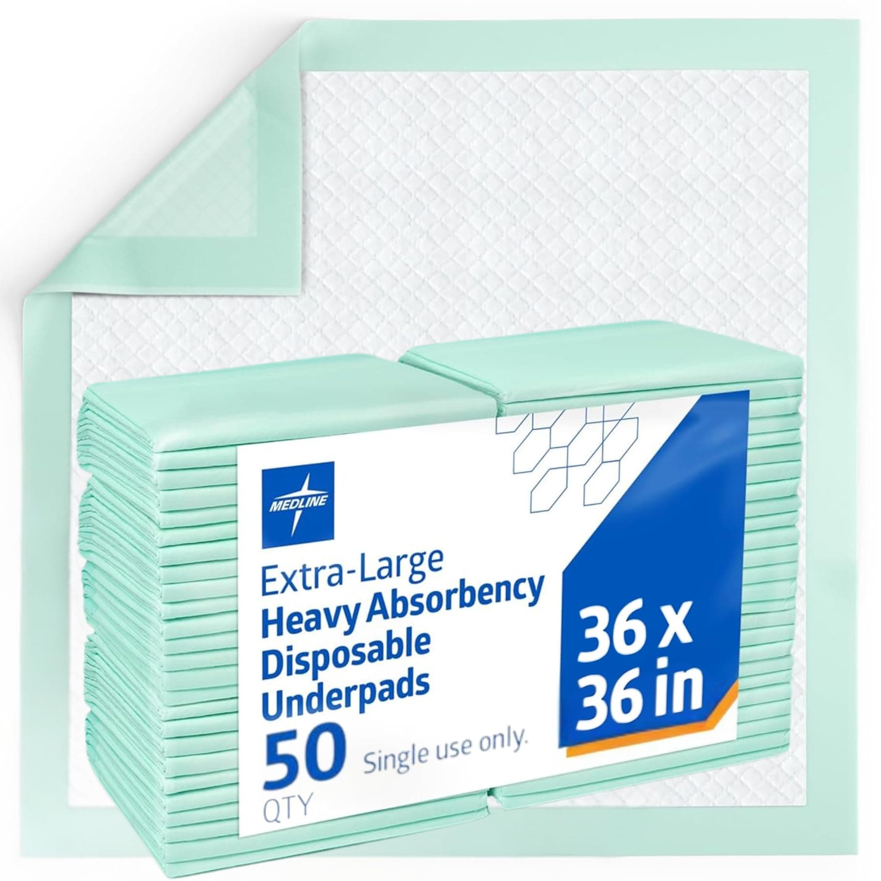 Medline Heavy Absorbency 36" X 36" Quilted Fluff And Polymer Disposable Underpads, 50 Per Case, Great Protection For Beds, Furniture, Surfaces