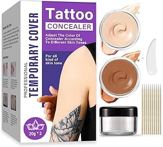 Tattoo Cover Up Makeup Waterproof, 2 Colors Tattoo Cover Up Concealer, Long-Lasting for Tattoos, Scars, Spots, Vitiligo, Invisible Skin Concealer