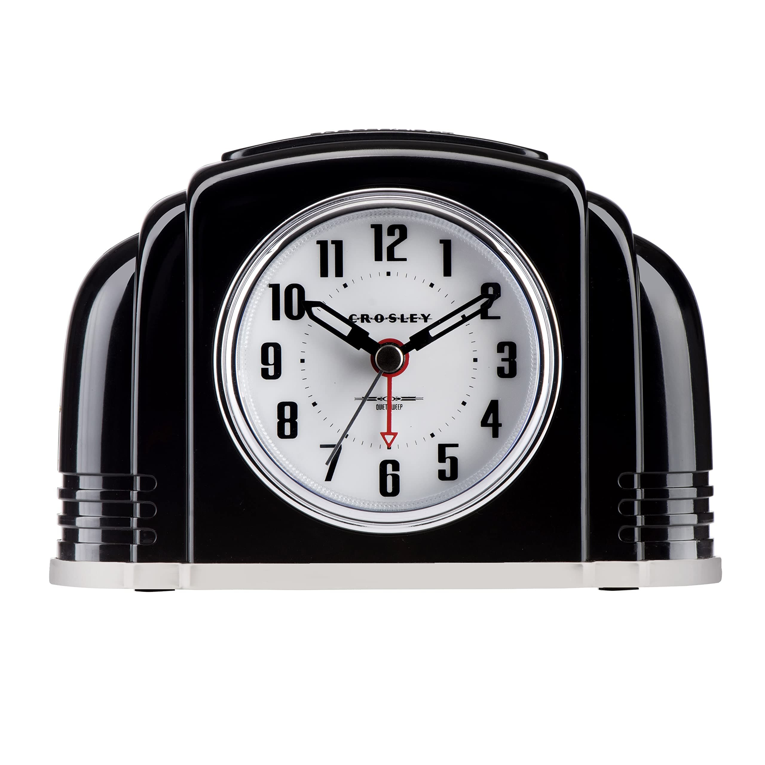 Crosley Vintage Art Deco Analog Alarm Clock, Quiet Ticking, Automatic Dimmable Smart Light, Simple Controls, (Black)