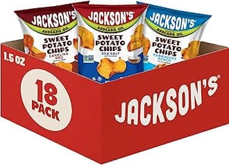 Jackson’s Sweet Potato Kettle Chips Avocado Oil Variety Pack made with Premium Oils (1.5 oz, Pack of 18) Sea Salt, Ranch, and BBQ Flavors - Allergen-friendly, Gluten Free, Vegan