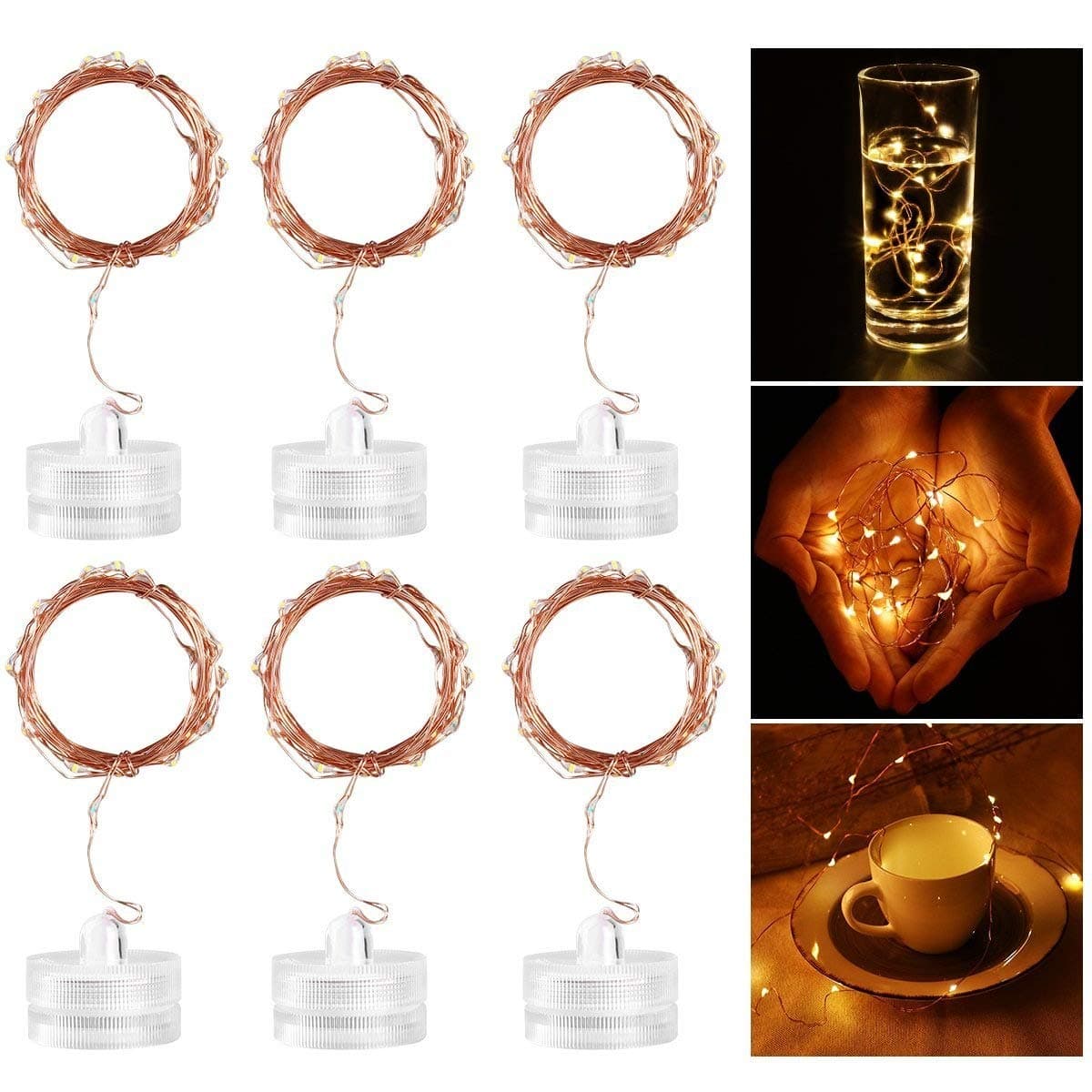 leorx 6 Pack Waterproof Fairy String Light with 20 Micro LED 2M Candle Copper Wire Light,Warm White