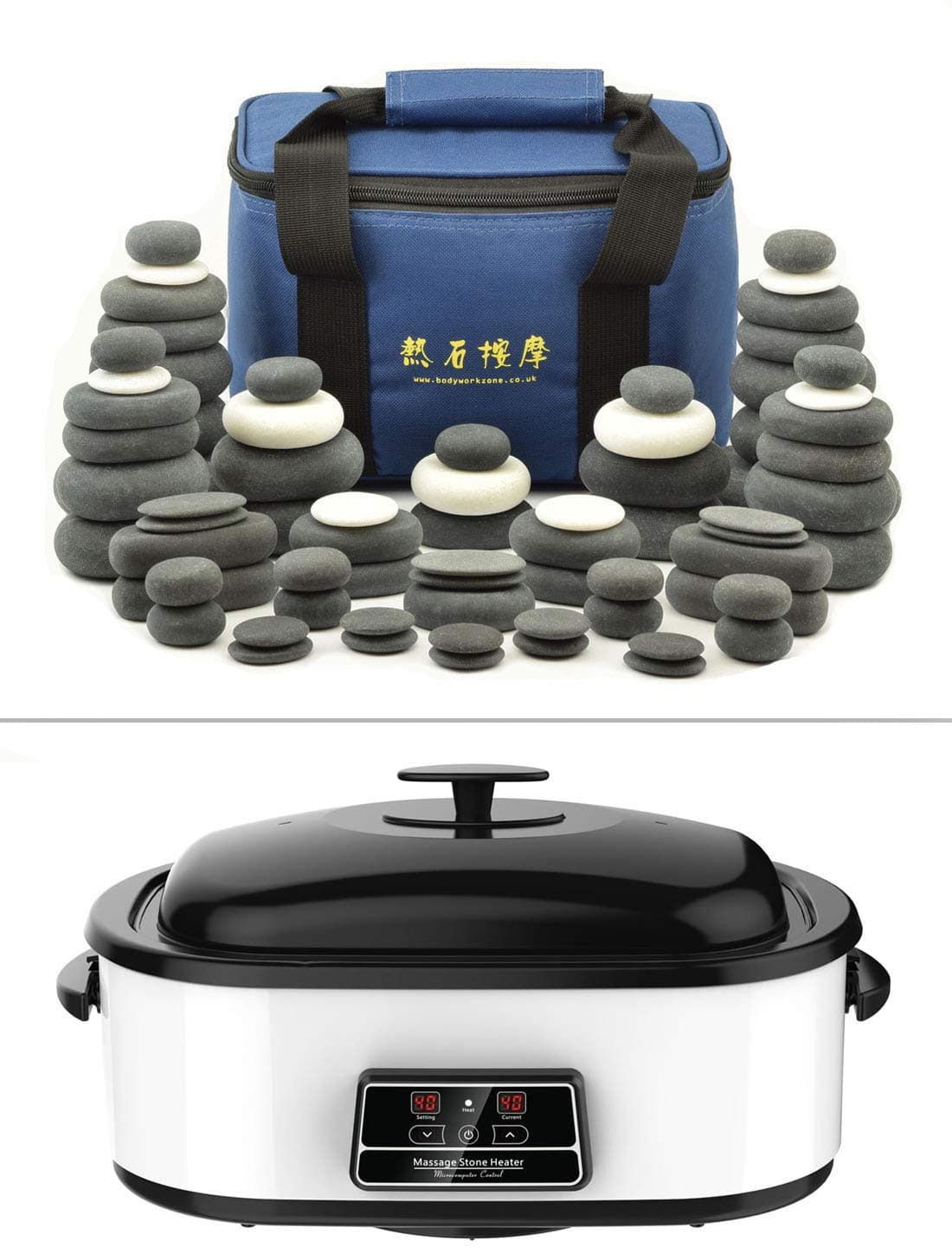 MassageMaster HOT & Cold Stone Massage KIT: 72 Basalt & Marble Stones + 17 Litre (18 Quart) Digital Hot Stone Heater