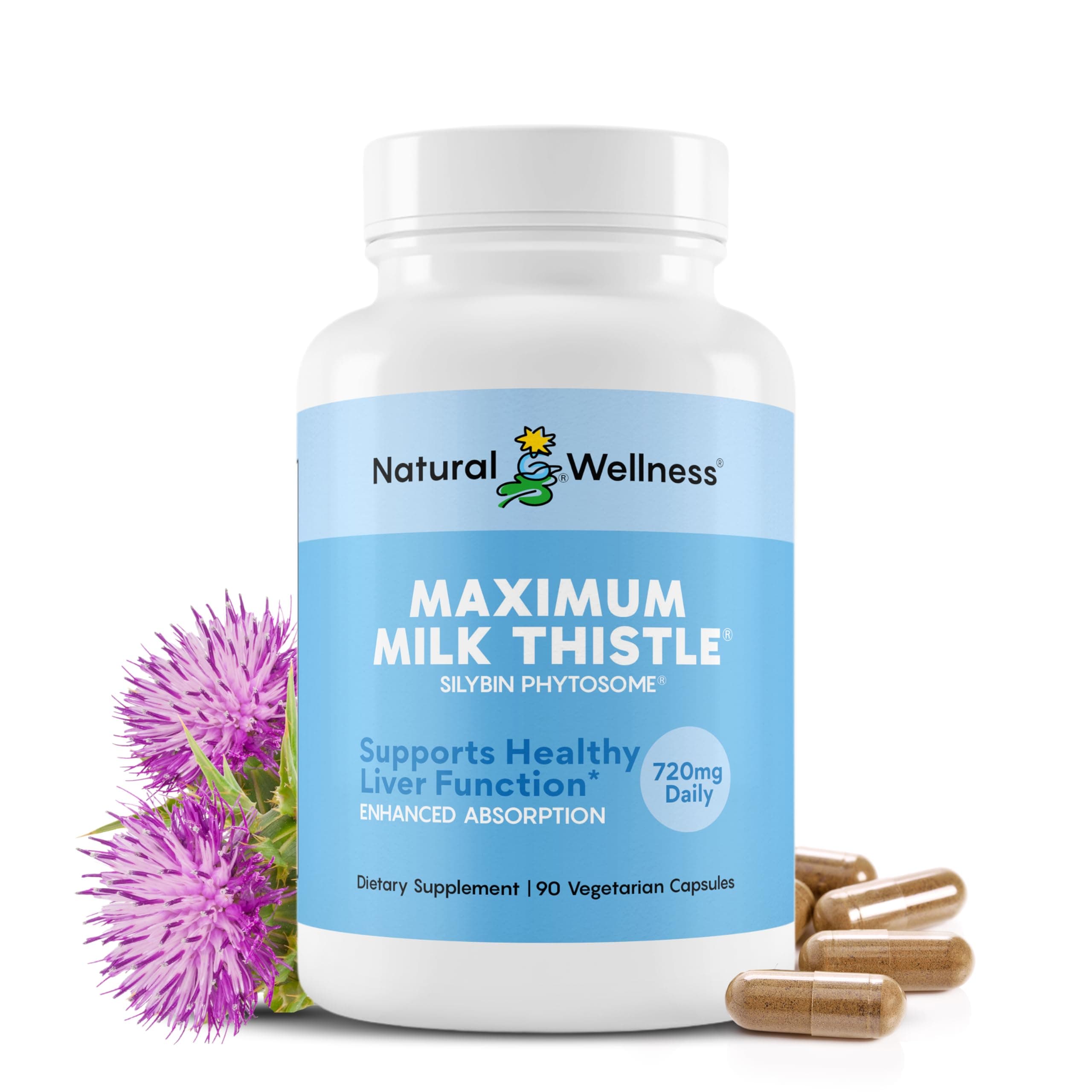 Maximum Milk Thistle Supplement for Liver Support – 720mg Silybin Phytosome (10X Absorption) – Liver Cleanse Detox & Repair, Enzyme Health – Vegan, Non-GMO, Gluten Free – 90 Capsules (30-Day Supply)