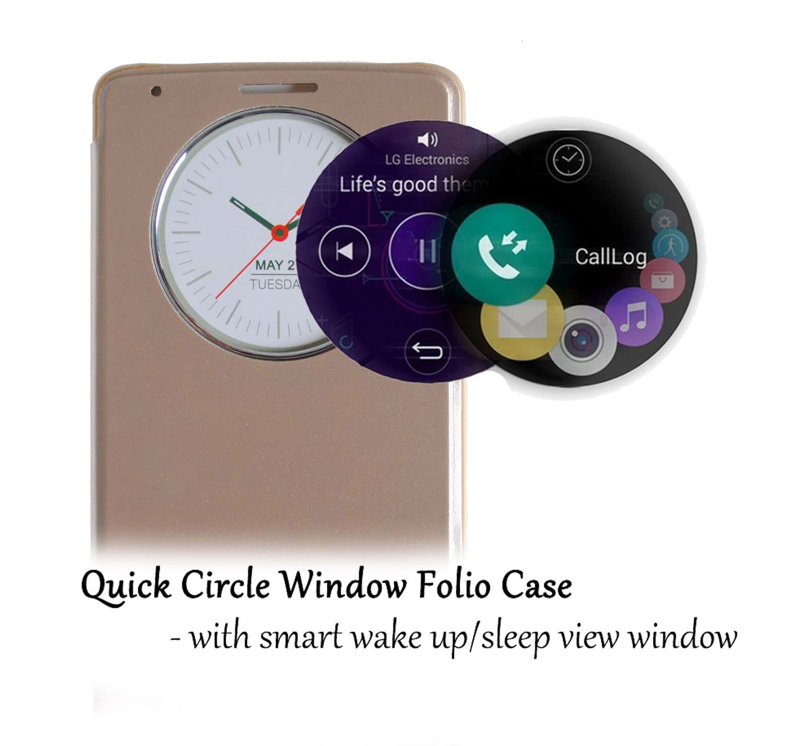 LG G3 [Quick Circle View] Black Cover Changing PU Leather Case Flip Cover For LG Optimus G 3 (Gold)