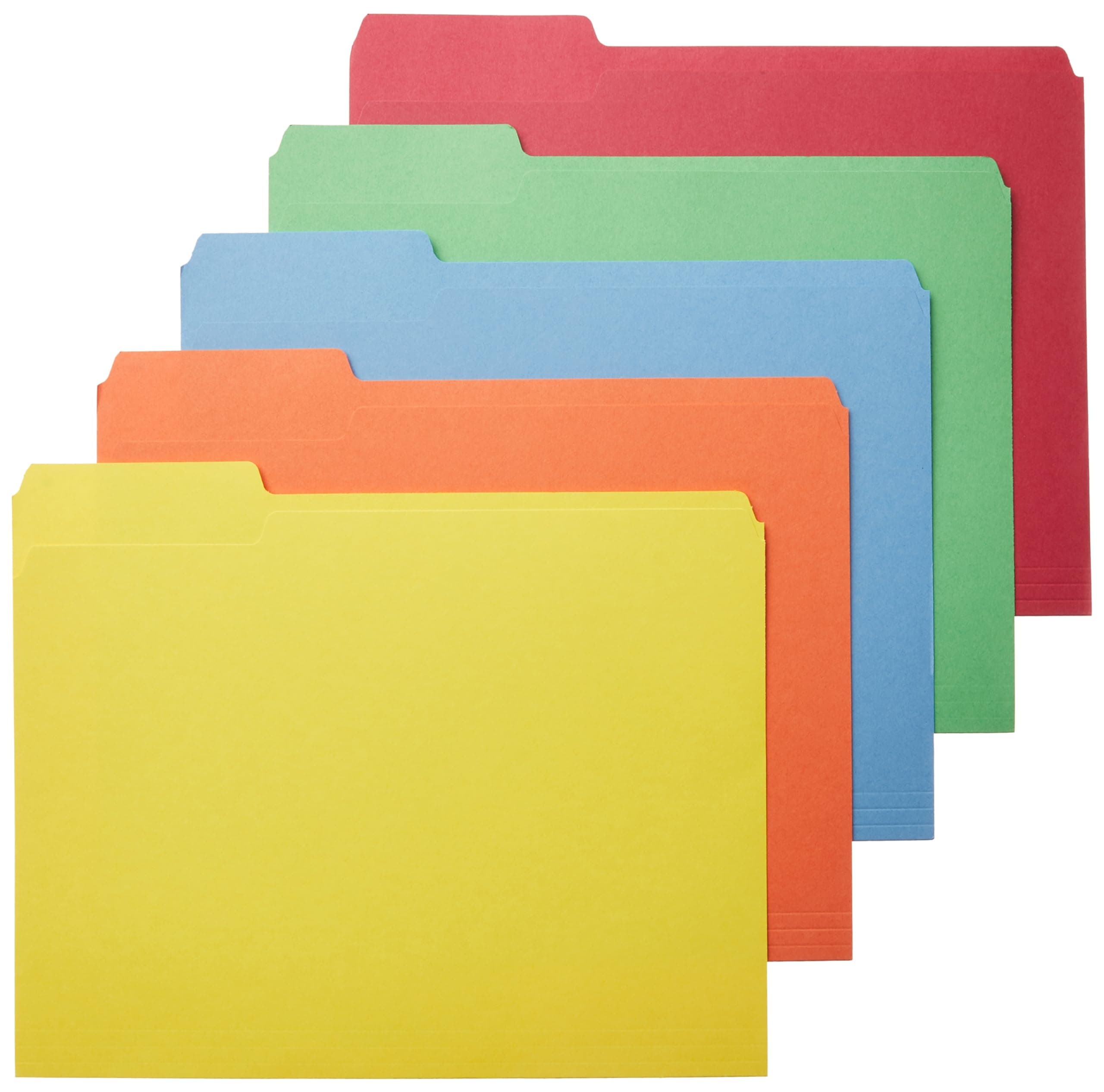 Amazon Basics Sturdy File Folders with Tabs for Filing and Organization, AMZ401, Letter Size, Assorted Colors, 100-Pack