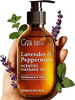 Gya Labs Lavender & Peppermint Massage Oil - 100% Pure Natural Aromatherapy Body Warming Massage Oil for All Skin Types & Sore Muscles - Crafted with Jojoba, Argan, Sunflower & Sweet Almond (200 ml)