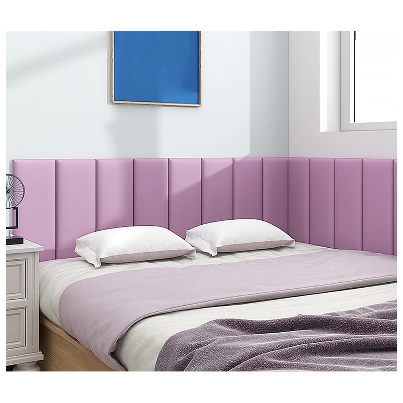Peel And Stick Headboard, 3D Anti-Collision Upholstered Wall Panel, Self Adhesive Sponge Wall Sticker For Home Bedroom, Easy Assemble (Color : Purple, Size : 200x50cm)