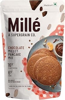Millé: A Supergrain Co.Mille Chocolate Millet Pancake | NO MAIDA | Eggless | Gluten Free | High Plant Protein | Low Carbs | Low GI Millet Grain | No Refined Sugar | 250 grams