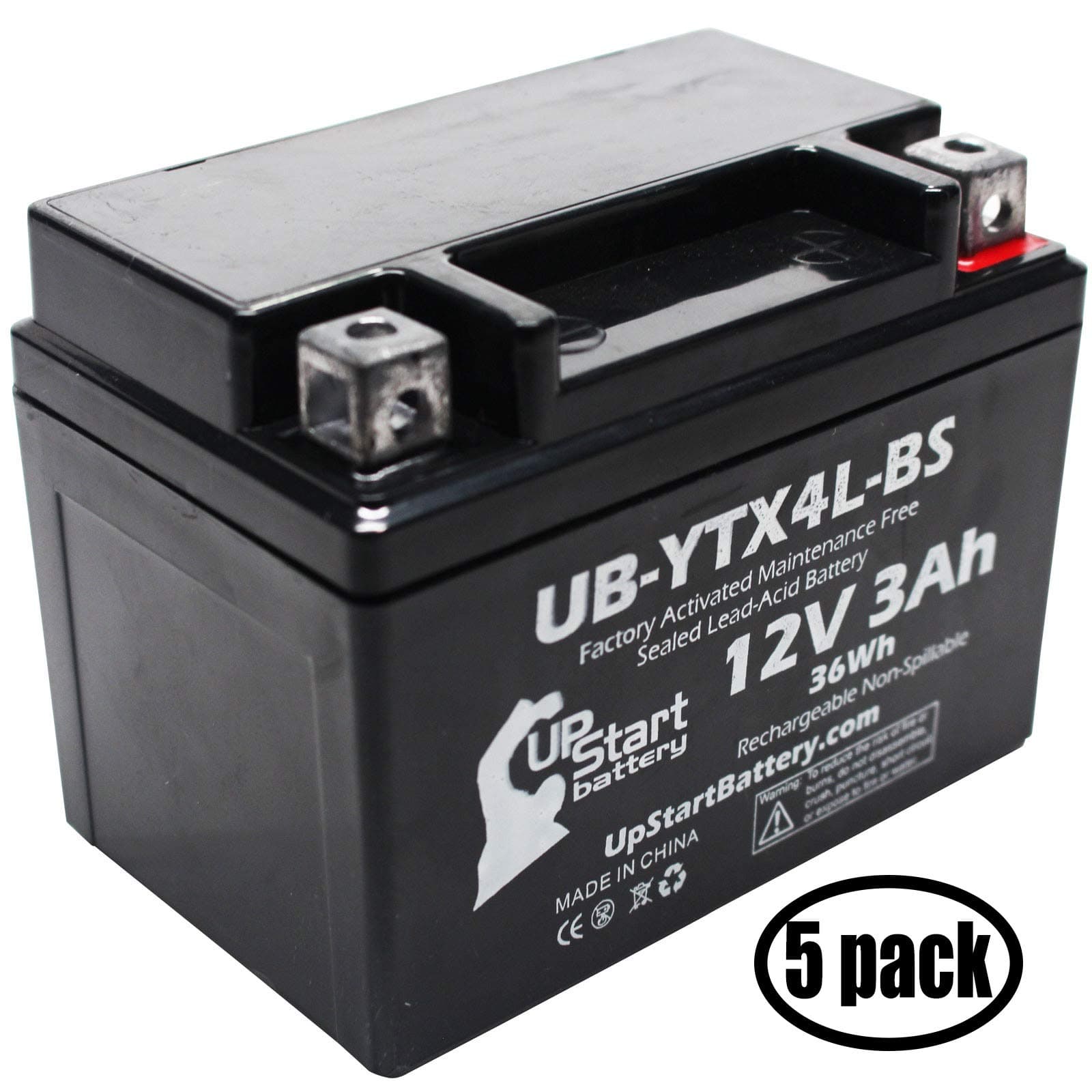 5-Pack Replacement for 2000 Gas Gas Pampera 250CC Factory Activated, Maintenance Free, Motorcycle Battery - 12V, 3Ah, UB-YTX4L-BS