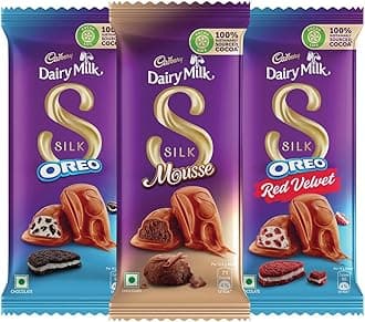 Cadbury Dairy Milk Silk Oreo 130 G, Dairy Milk Silk Red Velvet 130 G & Dairy Milk Silk Mousse 116 G Chocolate Bar, Pack Of 3