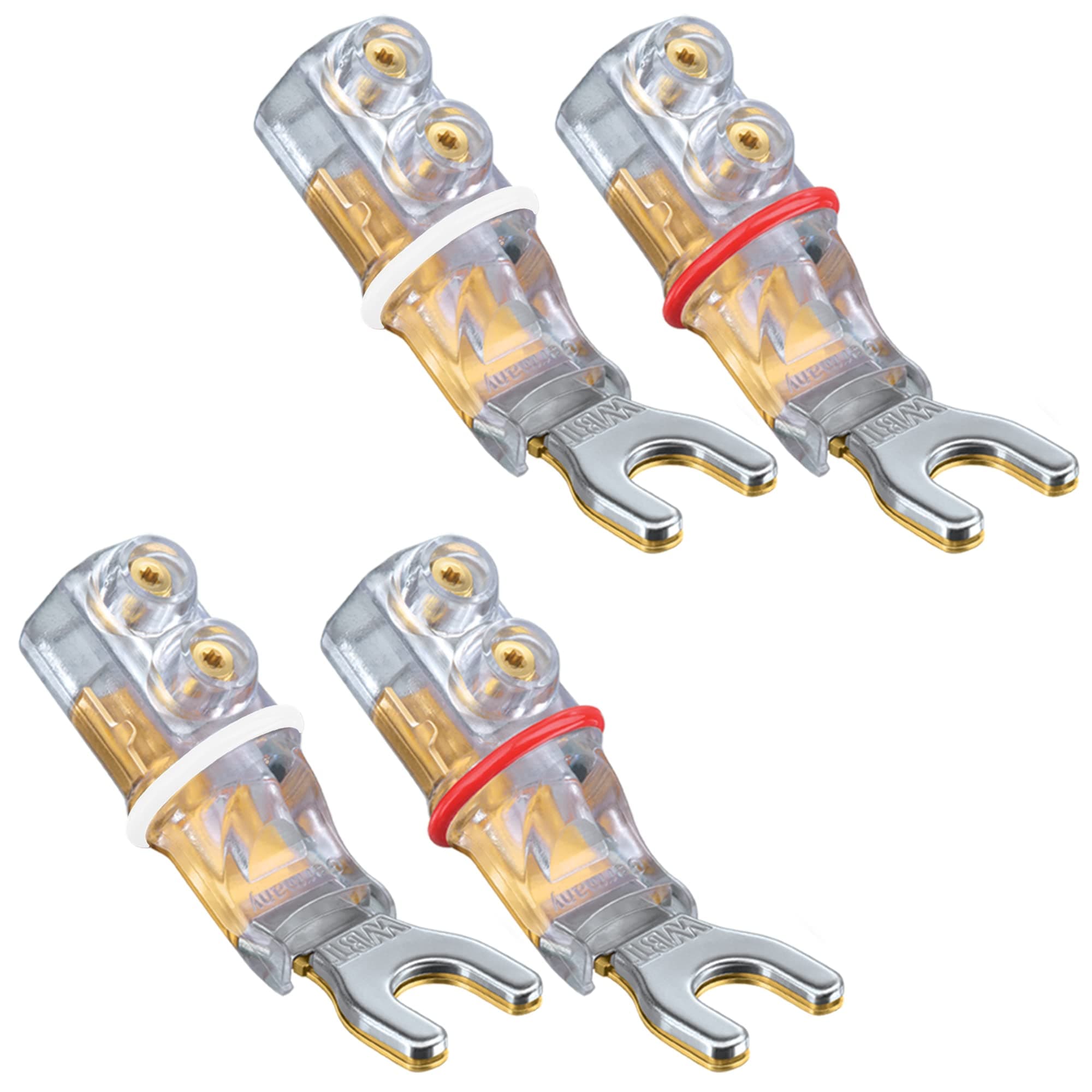 WBT WBT-0681 Cu Spade Speaker Connector, pure copper version, 8mm fork size. Pack of 4 (2xRed 2xWhite)