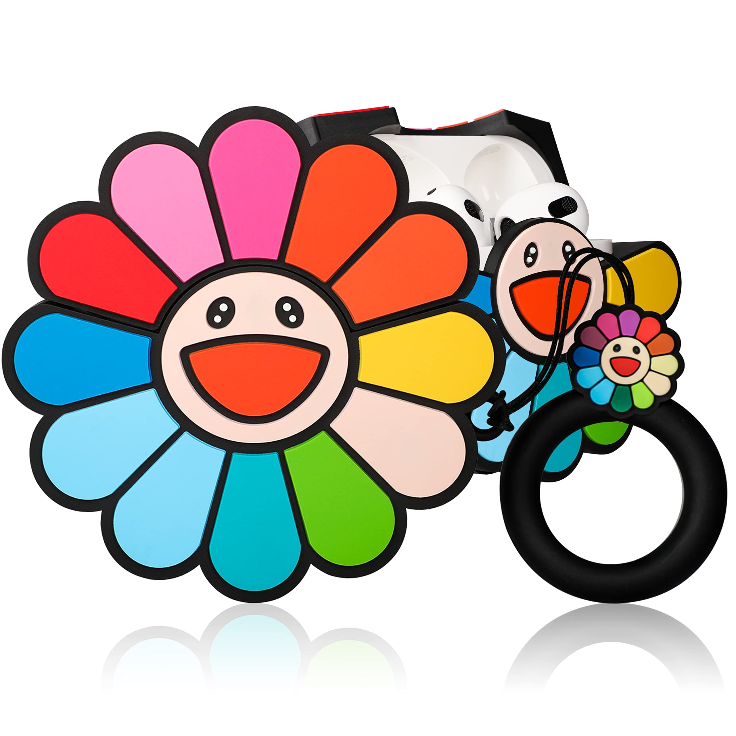 Mulafnxal Case for Airpods 3 3rd Generation Cute Soft Silicone 3D Funny Fun Character for Air pod 3 (2021) Cover Aesthetic Fashion Design Cartoon Ring Kits Cases for Kids Girls Teen Women (Sun Flower)