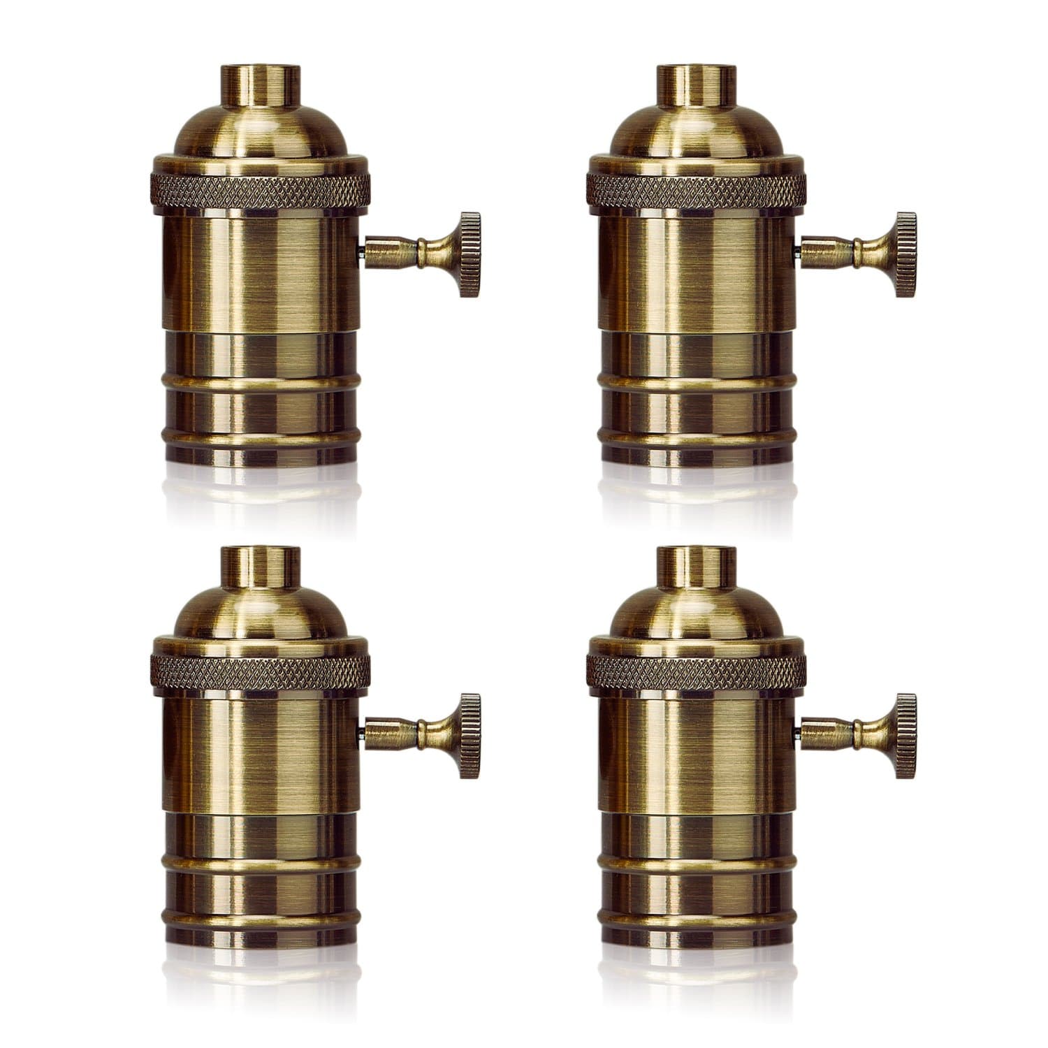 Homestia E26/E27 Medium Light Socket Copper Shell Edison Retro Pendant Lamp Holder Retro Style Fixture Replacement with Turn Knob 4 Pack, Bronze