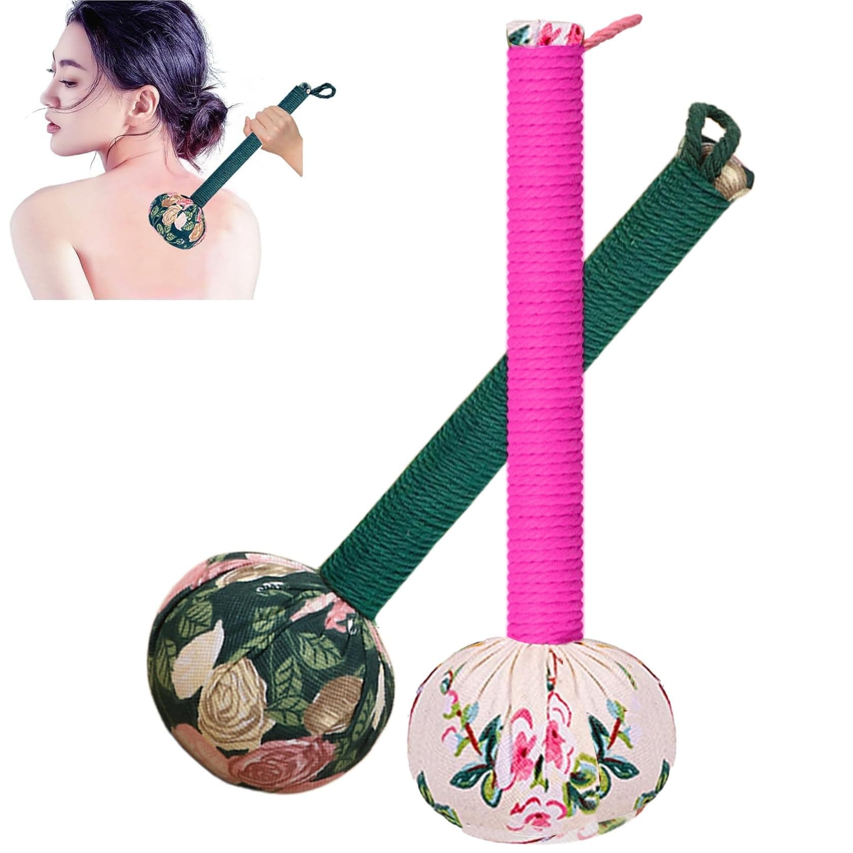 Mugwort Massage Hammer, Massage Tools Back, Shoulder & Body - Handheld Percussion Therapy Tool with US Design Patent, (Toffee Pink, Olive Green)