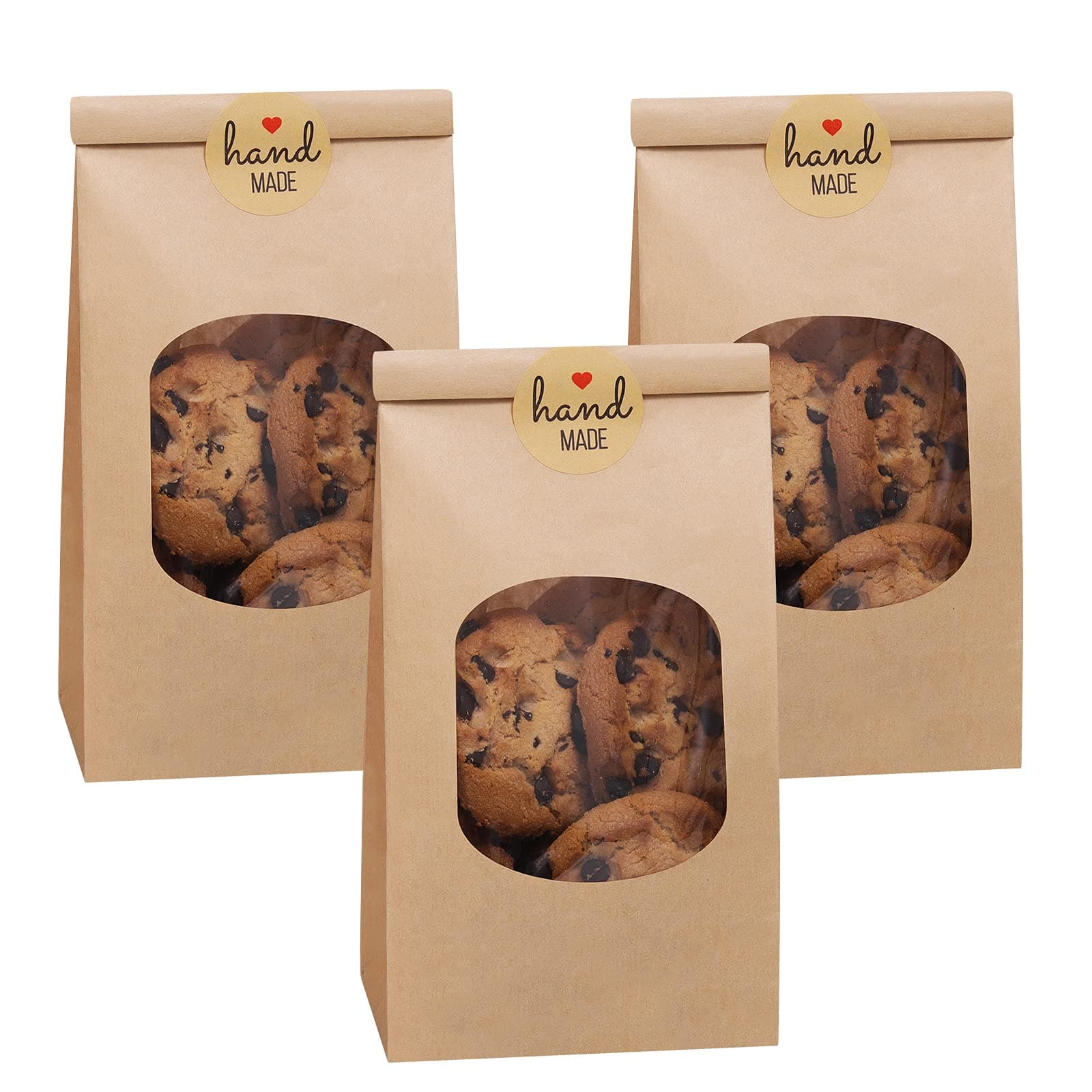 Eupako 3.54x2.36x6.7" Bakery Bags with Window 50 PCS Brown Tin Tie Tab Lock Bags Kraft Paper Bags for Cookies, Coffee