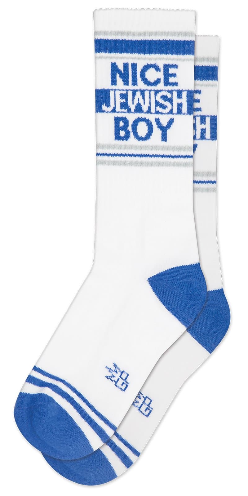 NICE JEWISH BOY Socks by Gumball Poodle: Make A Statement, Unisex Gym Sock: White and Blue